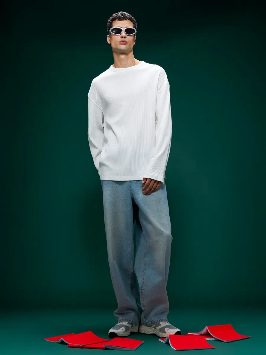 Tvoe Temel Wafer Uzatılmış Kol Süveter 451270141 Beyaz