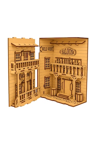 Wild West Diorama Book Nook Ahşap Maket Seti Dıy Miniatür Vahşi Batı Peri Led'li Kitaplık Dekoru