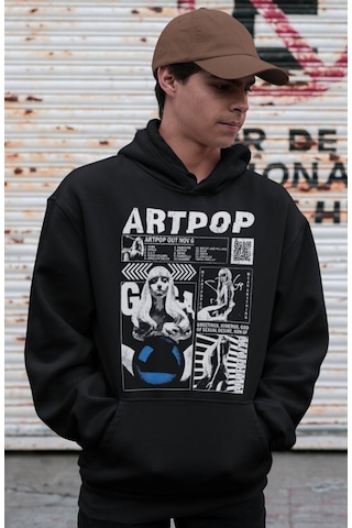 Sevbano Artpop Tasarım Şarkıcı Lady Gaga Baskılı Unisex Oversize Hoodie Siyah
