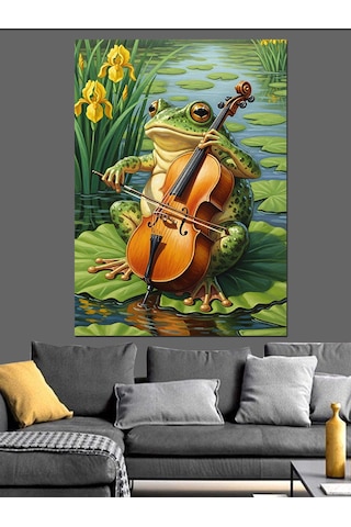 Ahşap Tablo Keman Çalan Kurbağa Sanat Eseri