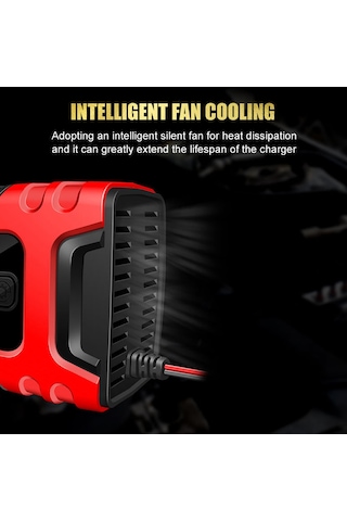 Ranyeek 7 Aşamalı Otomatik Akü Şarj Cihazı - Moto Ve Araç İçin Tam Otomatik Korumalı 12/24v Kırmızı, Abd Şarjı