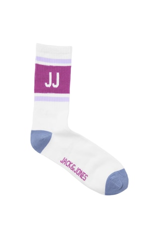 Jack & Jones Çizgili ve Logolu Tekli Çorap - Retro 12250746 - 3 Beyaz - Mor Beyaz