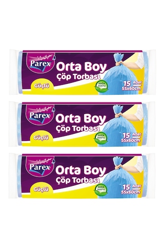 Güçlü Çöp Torbası Orta Boy 15'li 55 X 60 Cm Üçlü Set