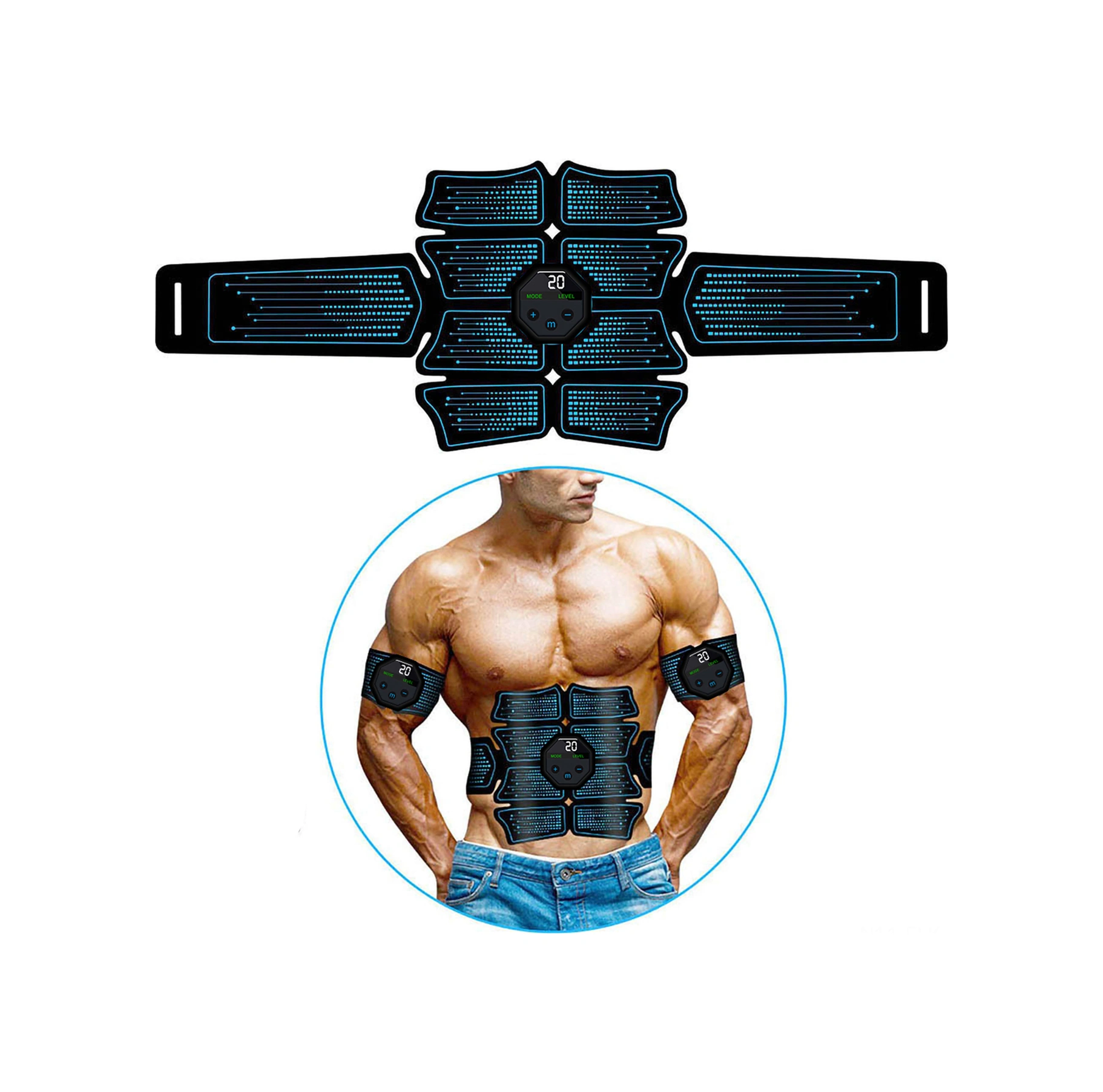 Xindoker Kas Geliştirici Bantı - 10 Mod 20 Seviye, Lcd Ekranlı, Usb Şarjlı, Otomatik Kapatma, Pil Dahil, Vücut Şekillendirme, Evde/ofiste Kullanım Mavi