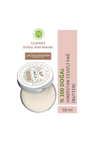 INCIA %100 Doğal Tüm Vücut İçin Butter Yoğun Nemlendirici Krem Hindistan Cevizli Organik Vegan 50 ML