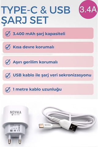 Novka NVK11 Type-C Usb Girişli 3.4 A Şarj Cihazı