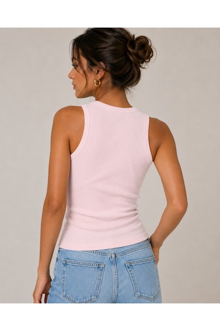 Feyece Kadın Siyah Pudra Halter Yaka 2'li Crop Bluz Pembe - Siyah