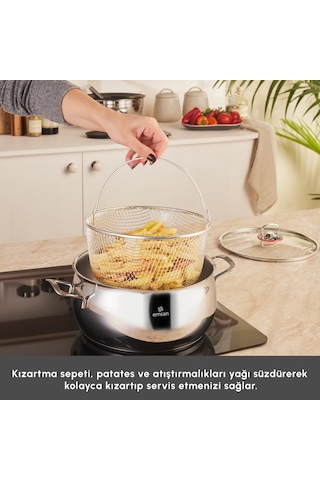 Emsan Karıştır-pişir-sakla 18 Parça Karıştırma Kabı Ve Servis Gereçli Çelik Tencere Seti Gümüş