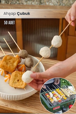 50 Adet - Ahşap Mangallık Çöp Şiş Çubuğu 30 Cm