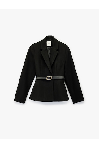 Koton Kruvaze Yaka Kemer Detaylı Peplum Blazer Ceket Siyah 6wak50166uw Siyah