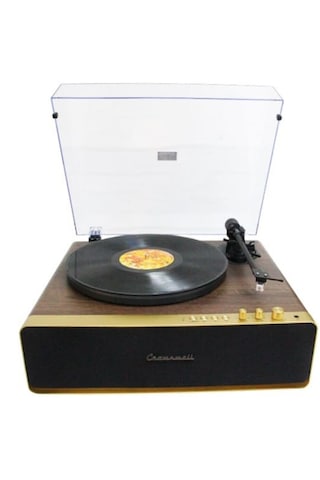 Nostaljik Ahşap Kaplama Pikap 33x45 Plaklar Bass Bluetooth Crownwell Vegas Plus Renk Gold