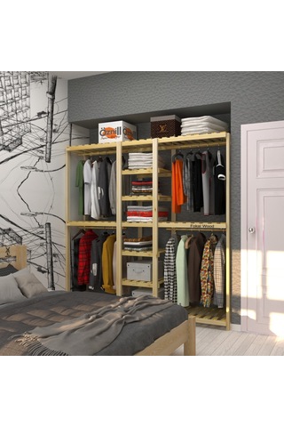 Grande Quatro - Açık Ahşap El Yapımı Elbise Dolabı