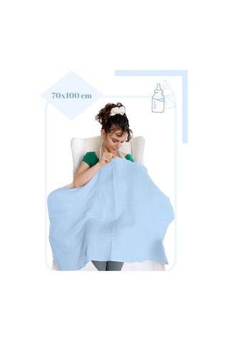 4 Katlı Iç Göstermez Pamuk Müslin Bebek Emzirme Önlüğü Mavi