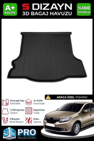 S-dizayn Renault Symbol 3d Pro Bagaj Havuzu 2013 Üzeri A+ Kalite