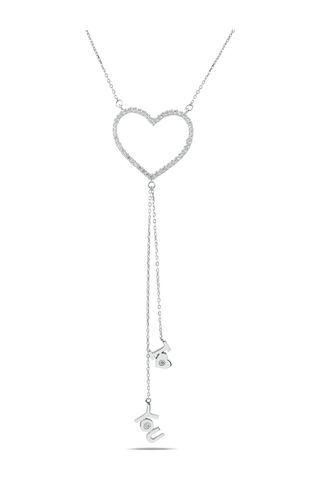 Kuyumcudukkani "ı Loveyou Yazılı"kalp Figürlü Zincirli Kolye-37177-w-w Beyaz