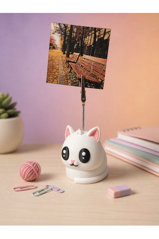 Kedi Notluk & Fotoğraf Tutucu Dekoratif Masa Düzenleyici Beyaz