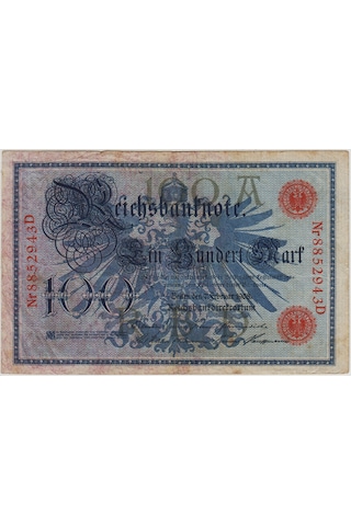 Almanya 100 Mark 1908 Kırmızı Mühür. Çok Temiz+