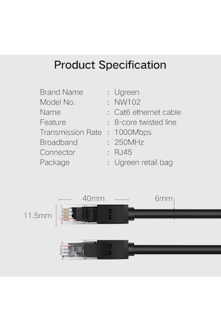 Ebitda 20164 Ugreen Cat6 8 Çekirdekli Ağ Kablosu 10m Ethernet Kablo