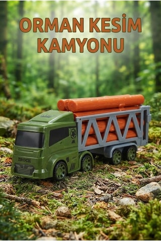 Timber Truck 38 Cm 8 Adet Büyük Boy Kütük Taşıyan Oyuncak Askeri Kamyon Orman Kesim Kamyonu