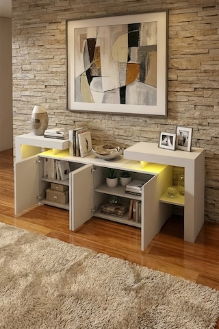 Burc Ledli Konsol 200 Cm Beyaz