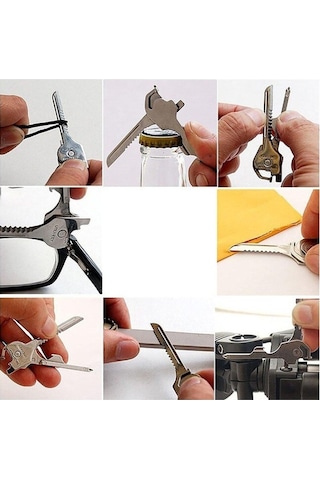 Ulzyvf 6 Fonksiyonlu Lala Anahtarlık Gümüş Tornavida Açacağı Anahtar Tutucu El Alet Çok Yönlü Anahtarlık Gümüş