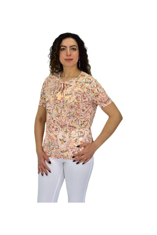 Kadın Kısa Kol Baskılı Bluz Bgl-st04703 Turuncu