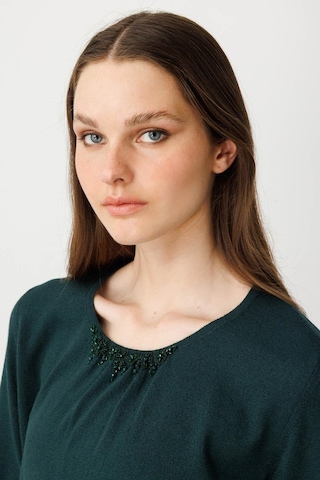 Kadın Sıfır Yaka Dantel Çiçek İşlemeli Ligralı Bluz Yeşil Yeşil