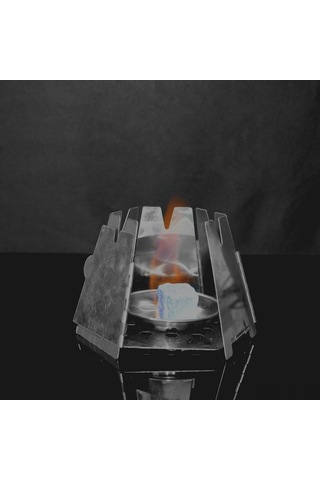 Teltree 304 Paslanmaz Çelik Kamp Ateşi - Hafif, Katlanabilir, Hava Delikleri İle Verimli Yakma + 40ml Alkol Tepsisi Gümüş