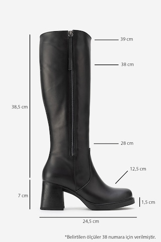 Luvishoes Lensa Siyah Cilt Hakiki Deri Fermuarlı Kadın Kalın Topuklu Çizme Siyah