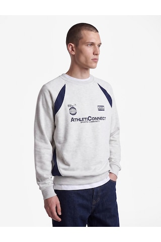 Koton Renk Bloklu Bisiklet Yaka Uzun Kollu Baskılı Sweatshirt Gri 7wam70027mk