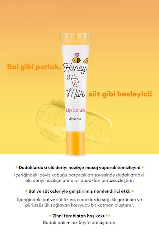 Missha A'PIEU Honey & Milk Lip Scrub Süt ve Bal Özlü Pürüzsüzleştirici Dudak Peelingi