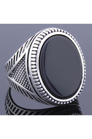 925 Ayar Gümüş Düz Oniks Taşlı Yüzük