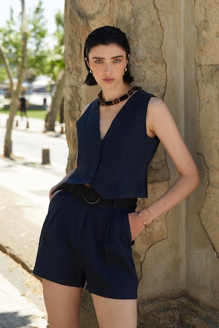 Cepkenli Şortlu Keten Takım Lacivert Lacivert