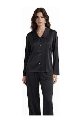 Amoris Siyah Uzun Saten Pijama Takımı