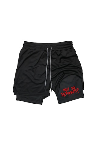 Hızlı Kuruyan 2 İn 1 Yetişkin Unisex Spor Why So Serious Baskılı Taytlı Şort Fitness Gym Antrenman Siyah
