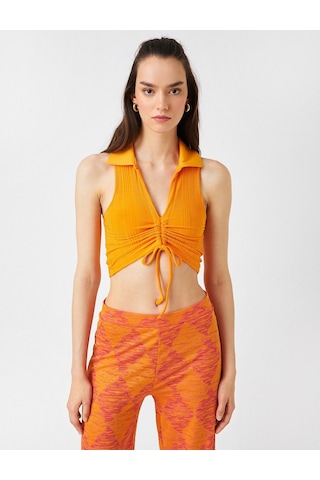 Koton Crop Atlet Polo Yaka Büzgülü Turuncu 2sak10021ek 2SAK10021EK207 Turuncu