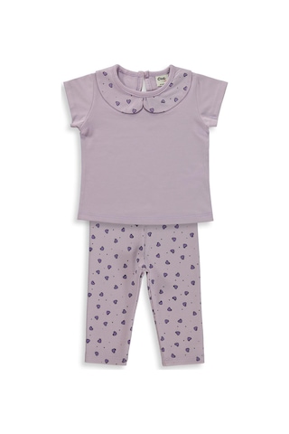 Civil Baby Kalp Empirme Bebe Yaka 6-18 Ay Takım - Lila