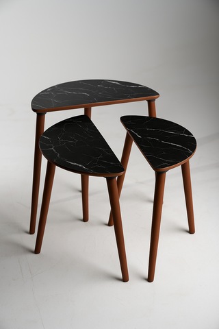 Roma 3'lü Zigon Sehpa %100 Mdf Yarım Ay Siyah Mermer Desen