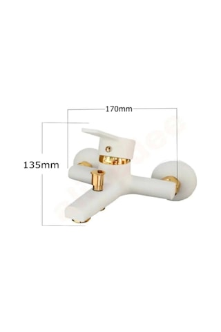 Beyaz Gold Banyo Duş Bataryası Çift Su Girişli Yerli Üretim Altın - Beyaz