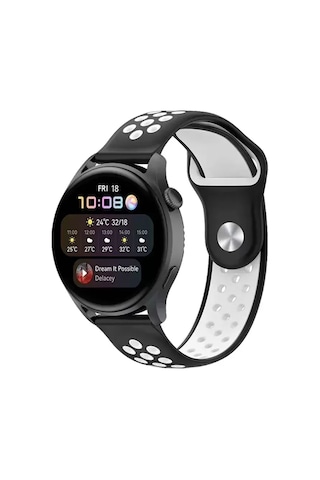 Watch 20mm Uyumlu Spor Delikli Kordon - Siyah-beyaz