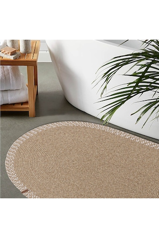 Koza Halı Cesta El Yapımı Pamuklu Natural Bej Jüt Hasır Dekoratif Kilim 903 Naturel