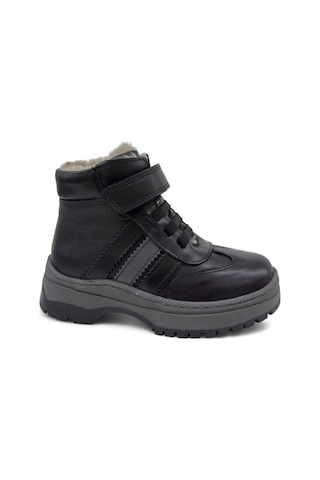 Tekiner Hakiki Deri Gerçek Kürklü Unisex Çocuk 3 Çizgi Bot Siyah