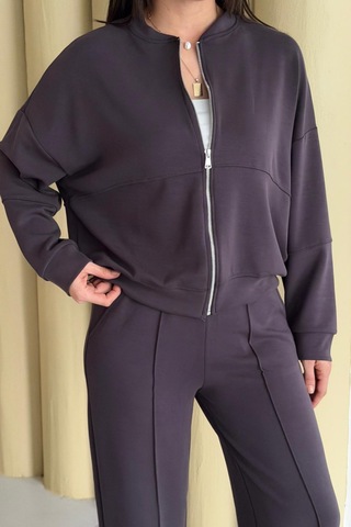 Balenbi Kadın Oversize Fermuarlı Modal Spor Takım Wide Leg Bol Paça 1194 - Form Serisi Kahverengi