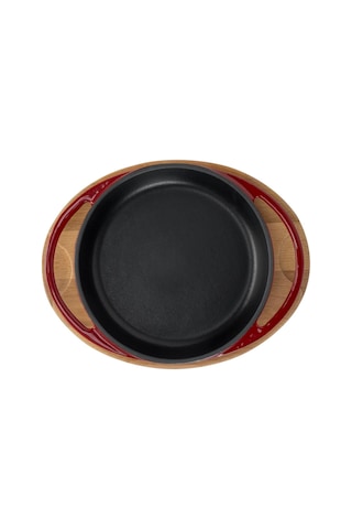 Lava Döküm Yuvarlak Sahan Döküm Demir Yekpare Çift Kulplu Kayın Servis Ahşabı Çap Ø 16cm.-bordo Bordo