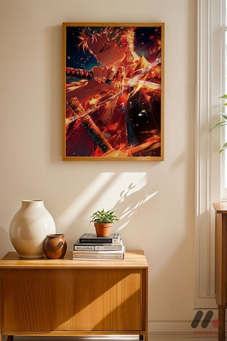 One Piece Zoro Savaşçı Anime Poster, Ahşap Çerçeveli Duvar Tablosu - Anime Severlere Özel Hediye