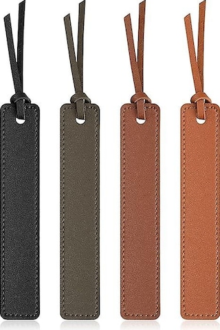 4 Adet Deri Kitap Ayracı, Klasik Dikişli, Deri İpliğiyle 13 2.4cm