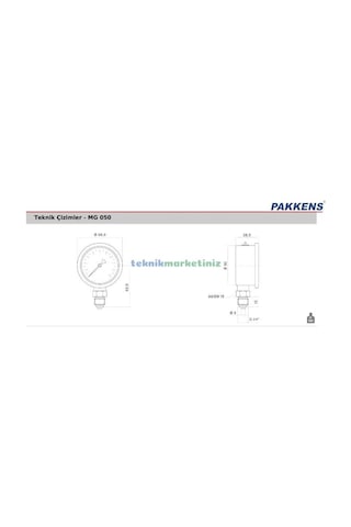 50Mm -1 0 Bar 1 4" Alttan Çıkışlı Gliserinli Vakummetre Pakkens