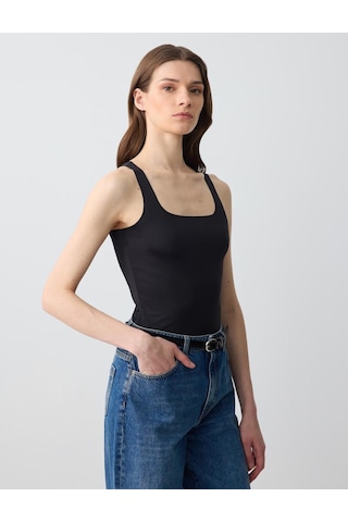 Jimmy Key Siyah U Yaka Dar Kesim Kolsuz Örme Atlet 5sw033872900