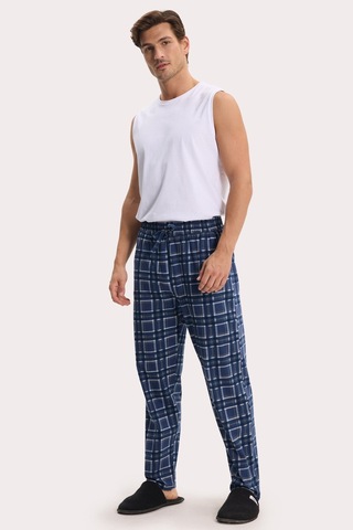 Tudors Erkek Standart Fit Normal Kesim Pamuklu Kareli Beli Bağcıklı Cepli Lacivert Pijama Altı-51261