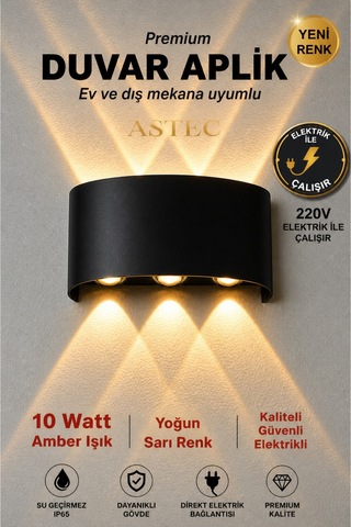 Astec Dekoratif Aydınlık Aplik Amber 10 W Su Geçirmez İç-dış Mekan Elektrikle Çalışır